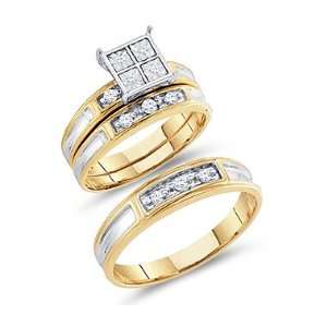 Diamond Rings Engagement Wedding Bands Yellow Gold Men + Lady .20ct 
